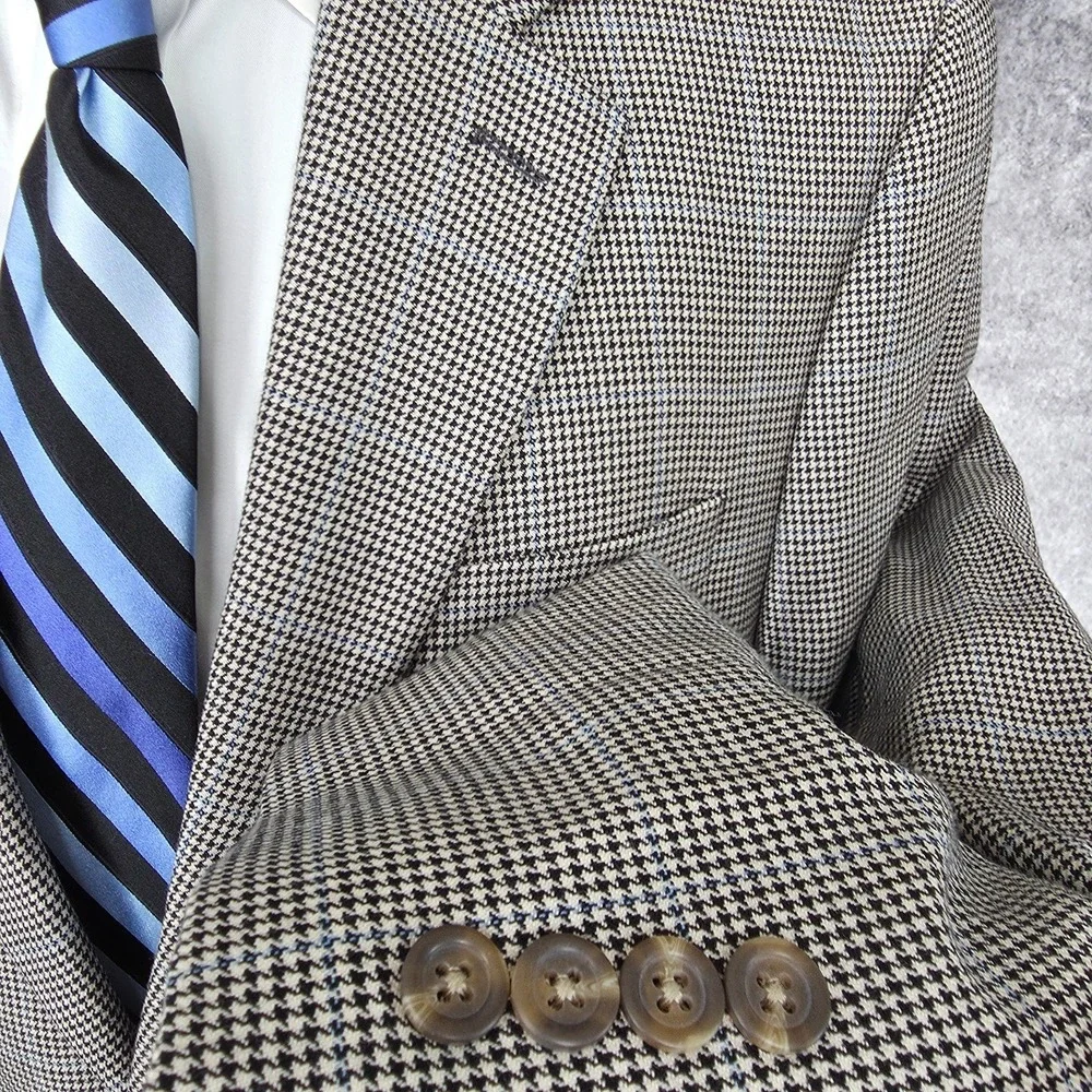 Lauren Ralph Lauren Blazer Mens 42R Gray Sports Coat 2 Buttons Wool‎ Houndstooth